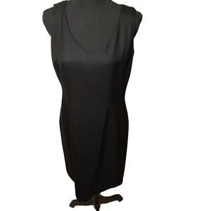 Brooks Brothers Womens Black Wool Sleeveless Lined V Neck Sheath Dress 8P